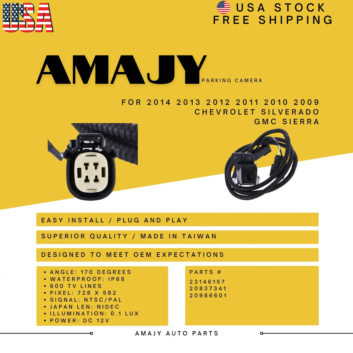 Backup Camera Replaces for 09-14 Chevrolet Silverado   Sierra 23146157 20837341 20986601