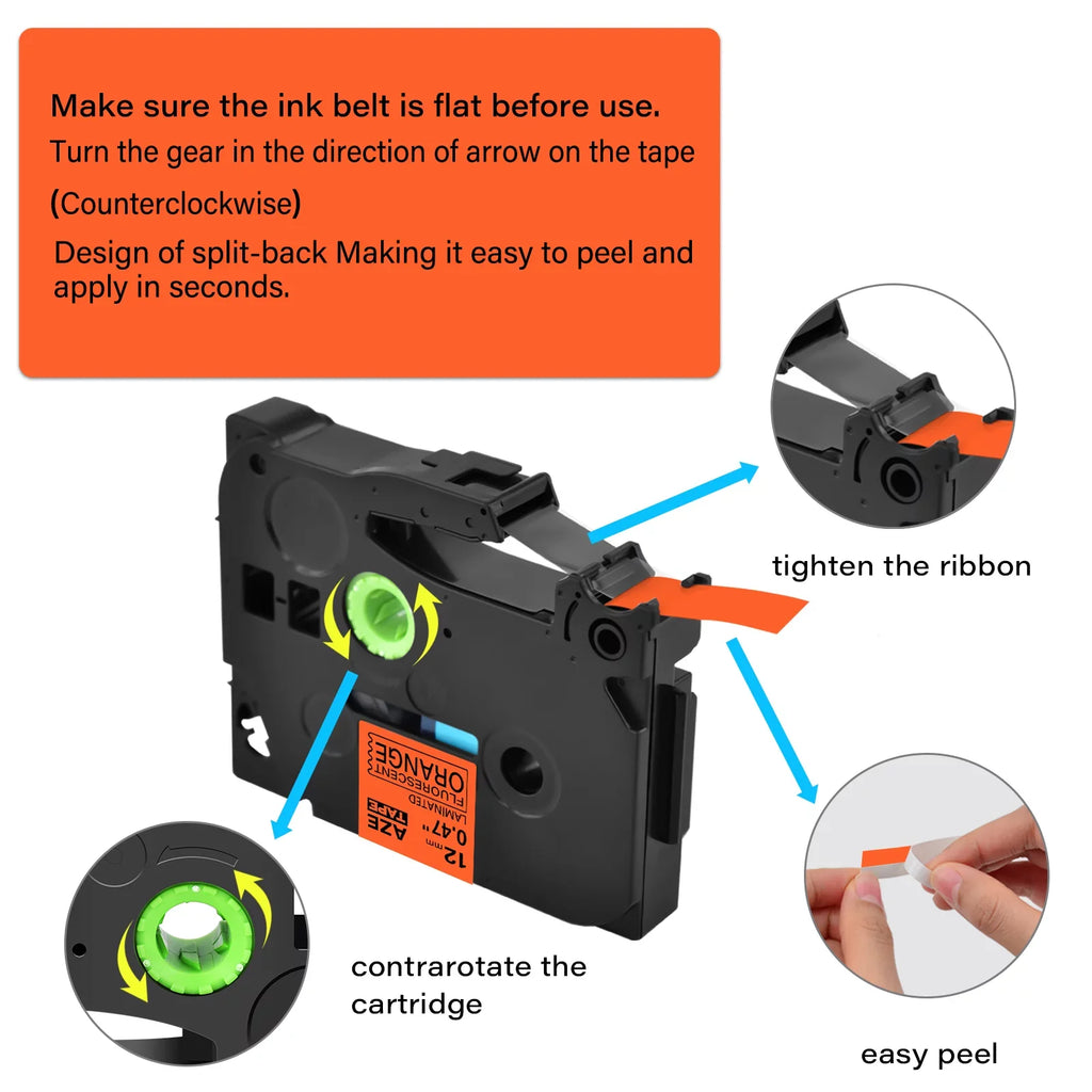 8 Pack Compatible for Brother P-Touch  TZe TZe-B31 TZB31 -B31 TZeB31 Label Tape 12mm 0.47'' Black on Fluorescent Orange Laminated use in Cube -D600 H110 D210 D400 Label Maker