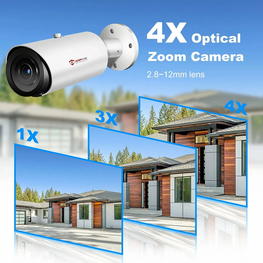 8MP Bullet Camera 4X Zoom Camera Support Human Vehicle Detection 30M  Distance Built in Mic H.265 IP66