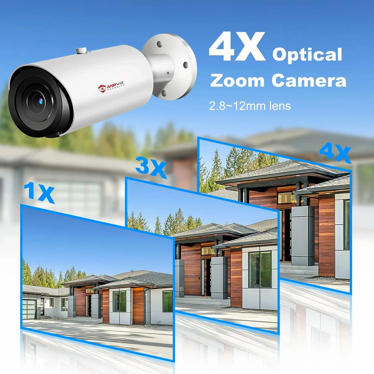 8MP Bullet Camera 4X Zoom Camera Support Human Vehicle Detection 30M  Distance Built in Mic H.265 IP66