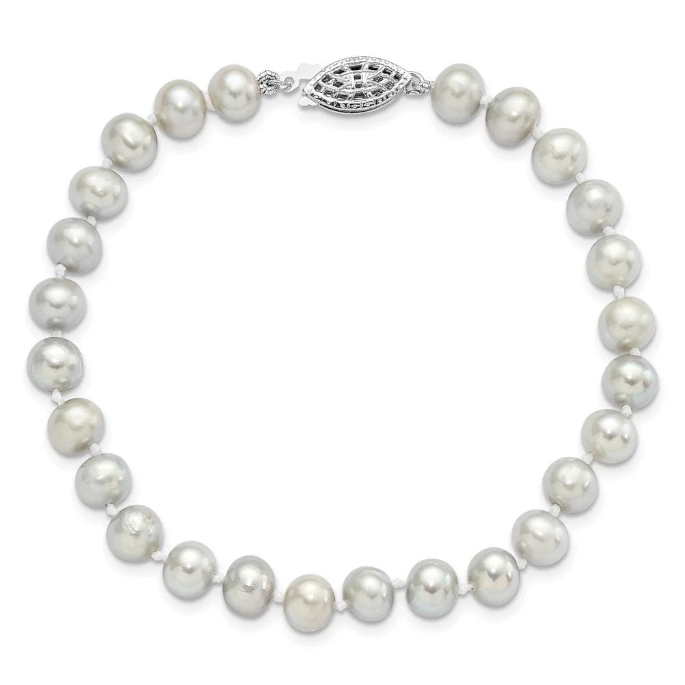 Auriga 925 Sterling Silver Rhodium 6-7mm Grey Fwc Pearl Bracelet 7.25inch for Women