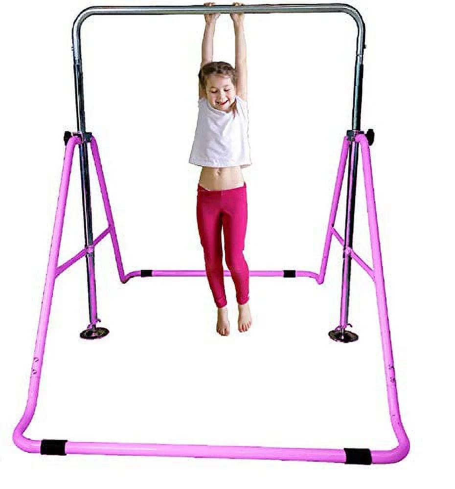 Athletic Bar Expandable Gymnastics Bar Horizontal Kip Bar Junior Training Adjustable Height Jungle Gym Children Folding Training Monkey Bars Climbing Tower Playground Balance Bar Gymnasts Purple