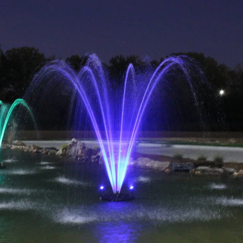 1/2  Floating Fountain | 100 foot Cord | 9 Patterns | Color-Changing Lights | Control Box | Surface Aeration for Ponds