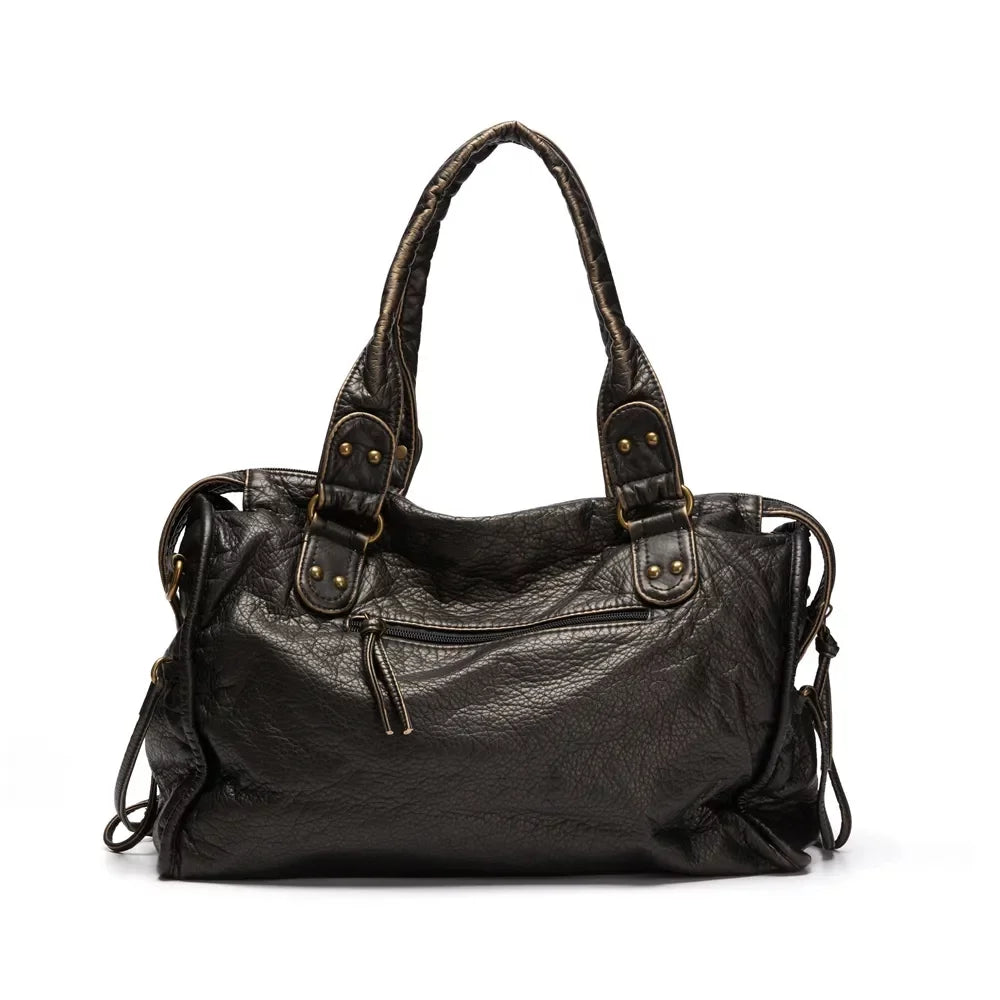 Large Capacity Women Handbag Vegan Leather Tote Bag Vintage Washed Leather Shoulder Bag Quality Bag for Women Office Bag Travel Bag