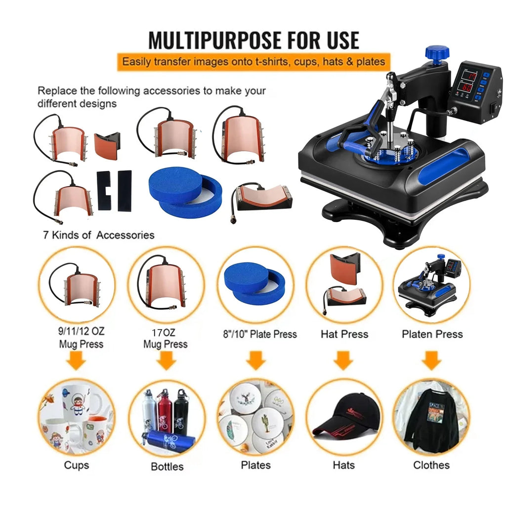 Blue Heat Press Machine 8 in 1, 15 x 15 Inches Sublimation Transfer Printer, Digital Precise  Control Printing, 360 Swing Away Vinyl Transfer Printer for T-Shirts, Canvas Bag, Pillow, Banner