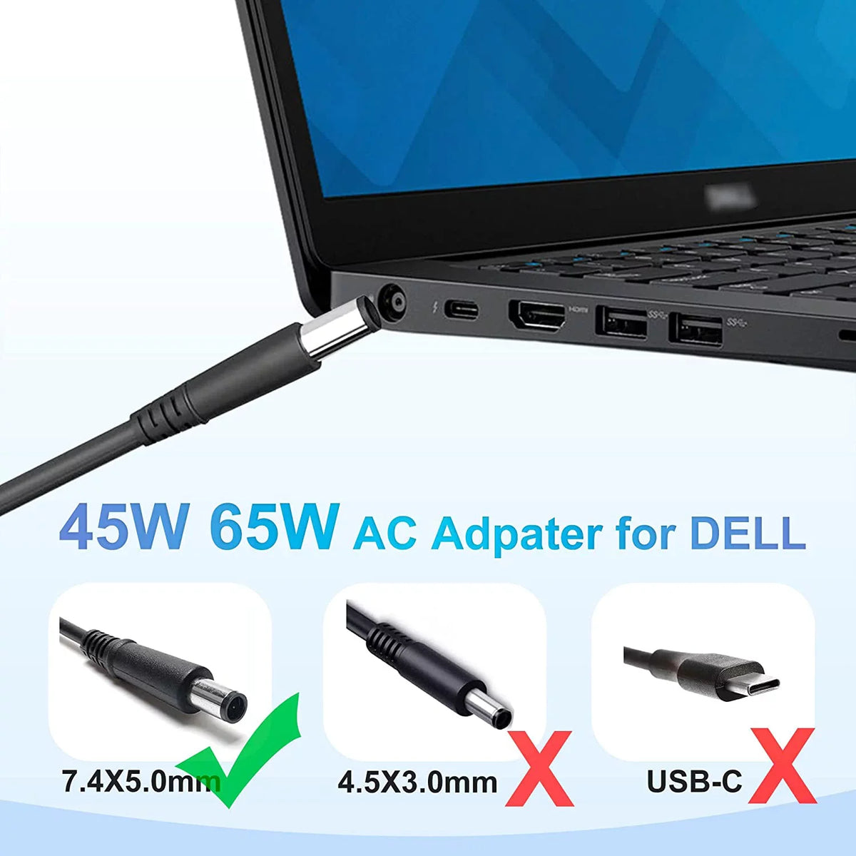 65W LA65NS2-01 Laptop Charger  Adapter for Dell Latitude 5400 5500 5480 7400 7480 7490 7390 3440 E5400 E5420 E5450 E5470 E6420 E6430 E6540 E7470 E7480 LA65NM130