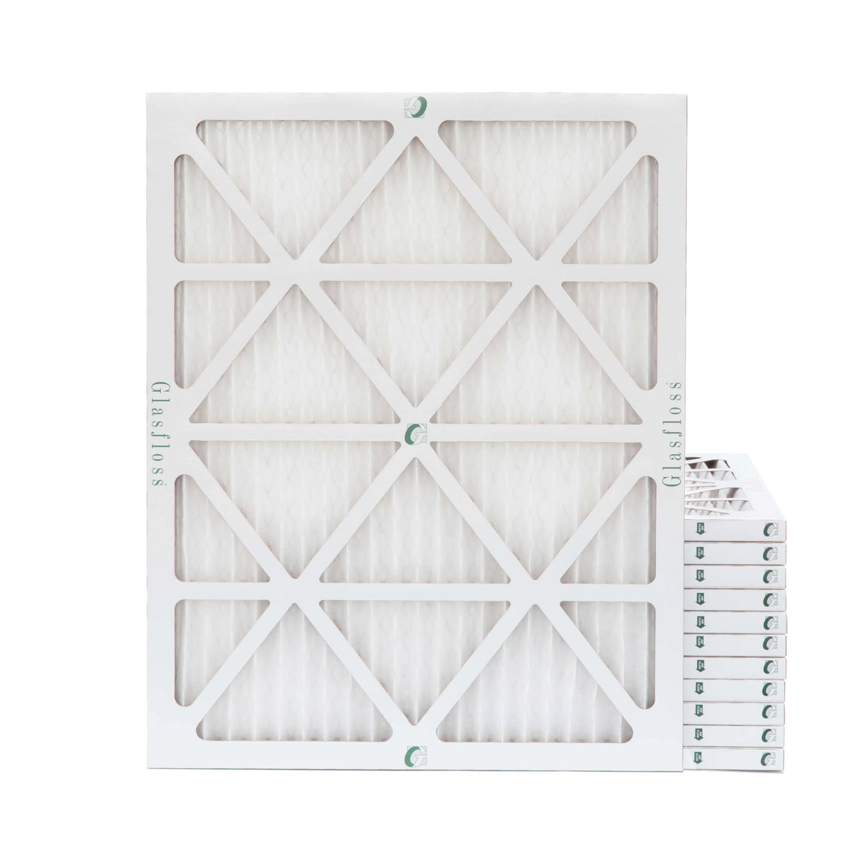 12 Pack of 18x20x1  13 Pleated Air Filters by Glasfloss. Actual Size: 17-1/2 x 19-1/2 x 7/8