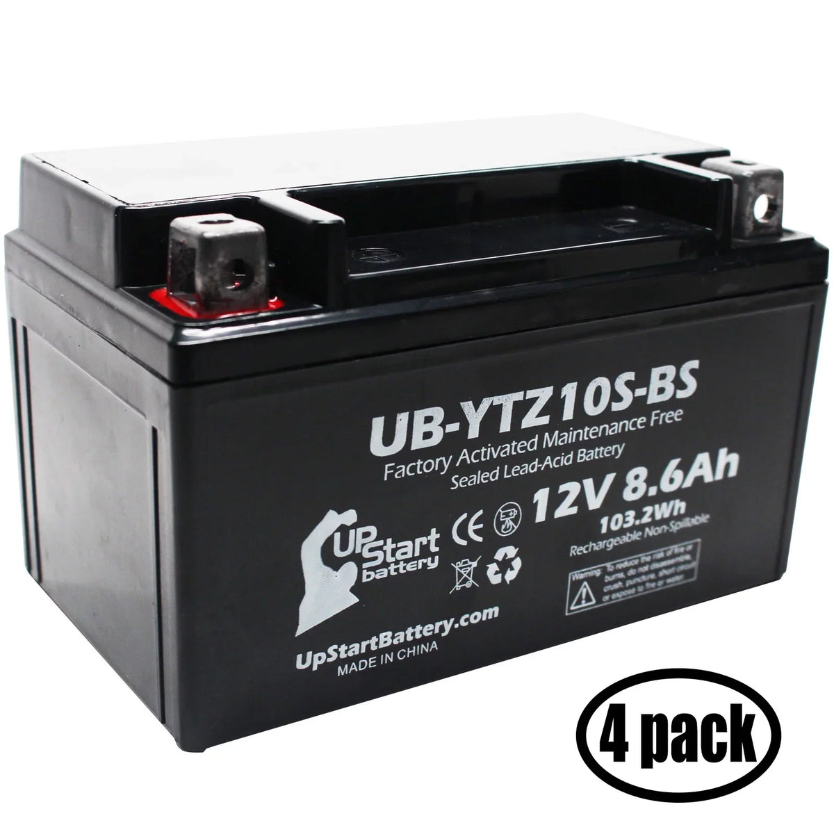 4-Pack UpStart Battery Replacement for 2011 Yamaha Maxam 250CC Factory Activated, Maintenance Free, Scooter Battery - 12V, 8.6Ah, -YTZ10S-