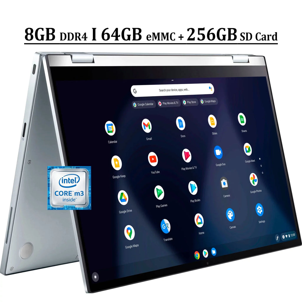 Chromebook Flip C433 14 2-in-1 Business Laptop 14"   Touchscreen Intel Core M3-8100Y Processor 8GB DDR4 64GB eMMC + 256GB  Card Intel  Graphics 615 -C Webcam Chrome  Silver
