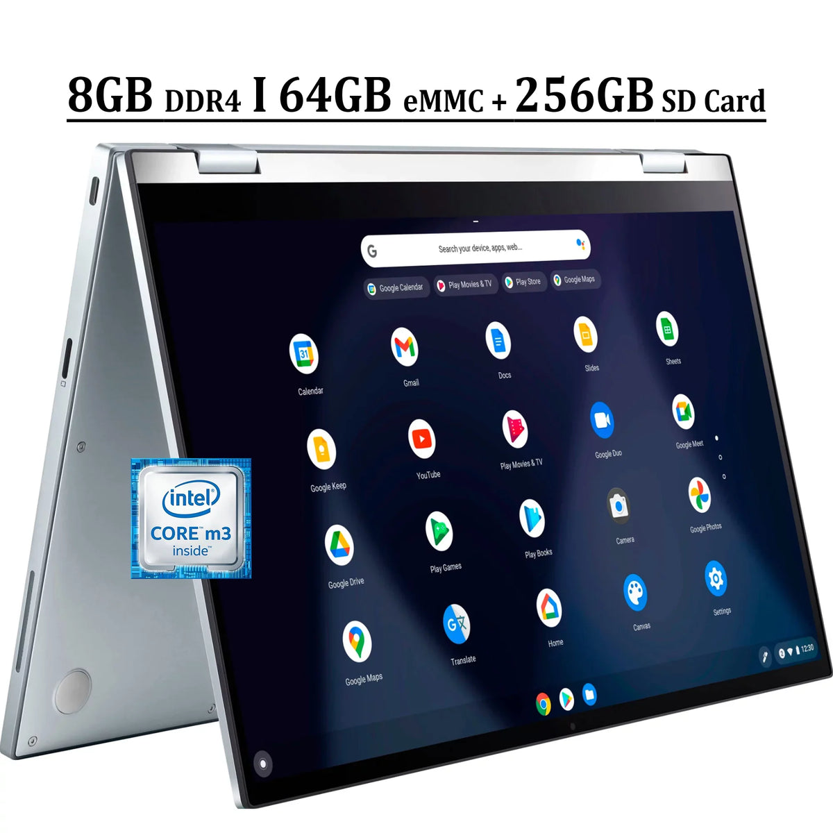 Chromebook Flip C433 14 2-in-1 Business Laptop 14"   Touchscreen Intel Core M3-8100Y Processor 8GB DDR4 64GB eMMC + 256GB  Card Intel  Graphics 615 -C Webcam Chrome  Silver