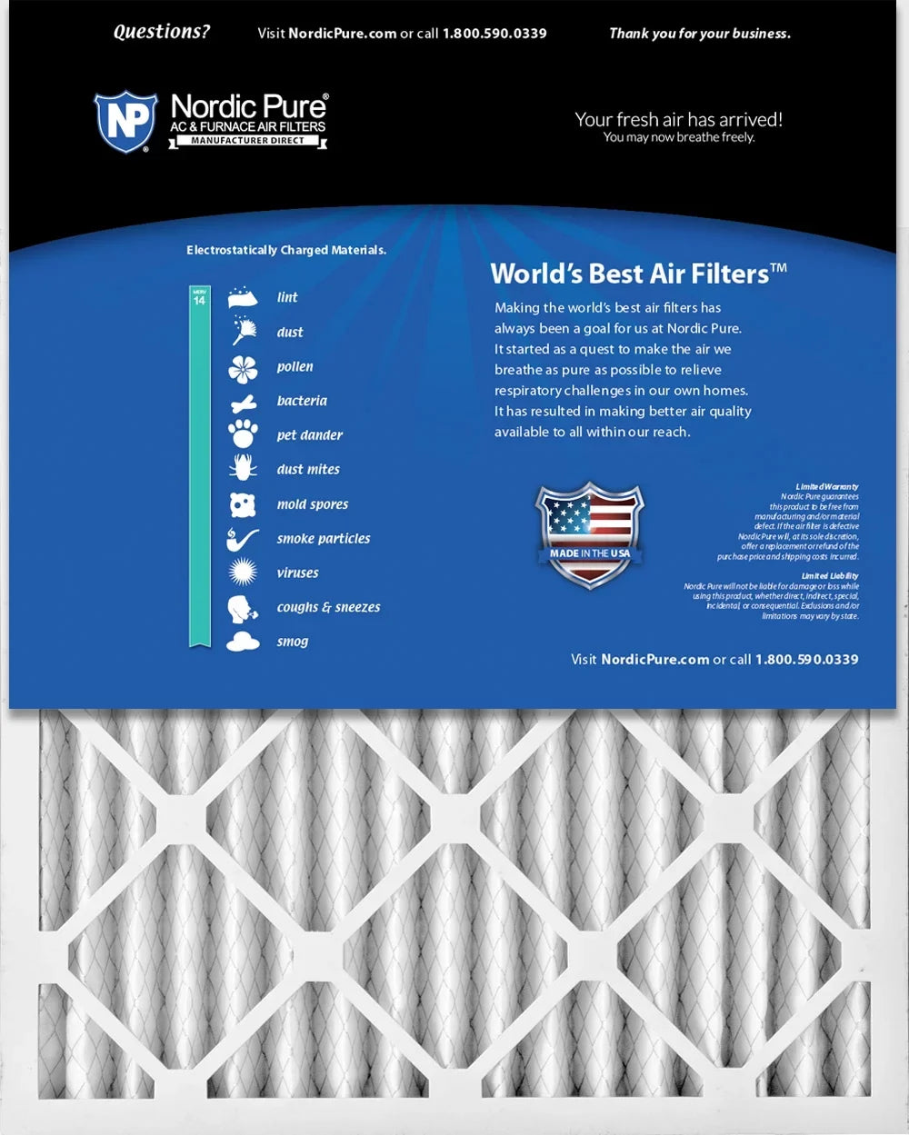 Nordic Pure 24x30x2 Pleated  14 Air Filters 3 Pack