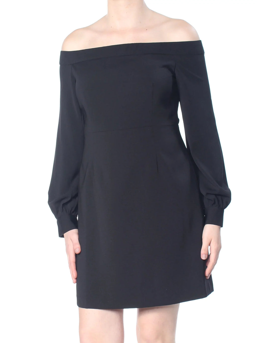 $298 Womens Black Zippered Darted Off Shoulder Sheath Dress 8 B+B