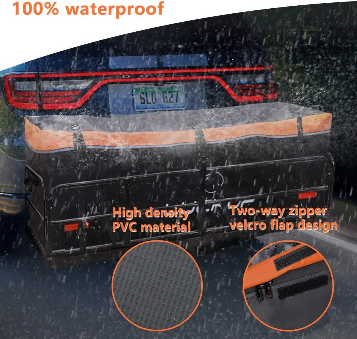 Trailer Hitch Cargo Bag Hitch Cargo Carrier Bag 20 Cubic Feet 100% Waterproof Include 6 Reinforced Straps Reflective Strip Design, Fits All Vehicles with Steel Cargo Basket, 59Lx24Wx24H,560L