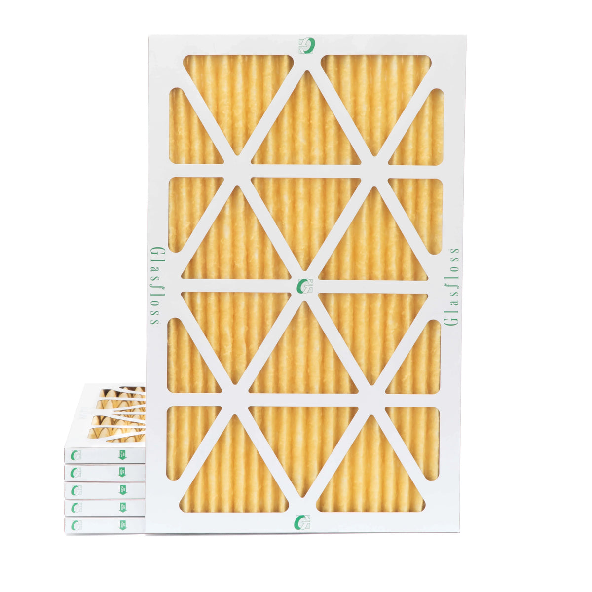 6 Pack of 20x30x1  11 Pleated Air Filters by Glasfloss. Actual Size: 19-5/8 x 29-5/8 x 7/8