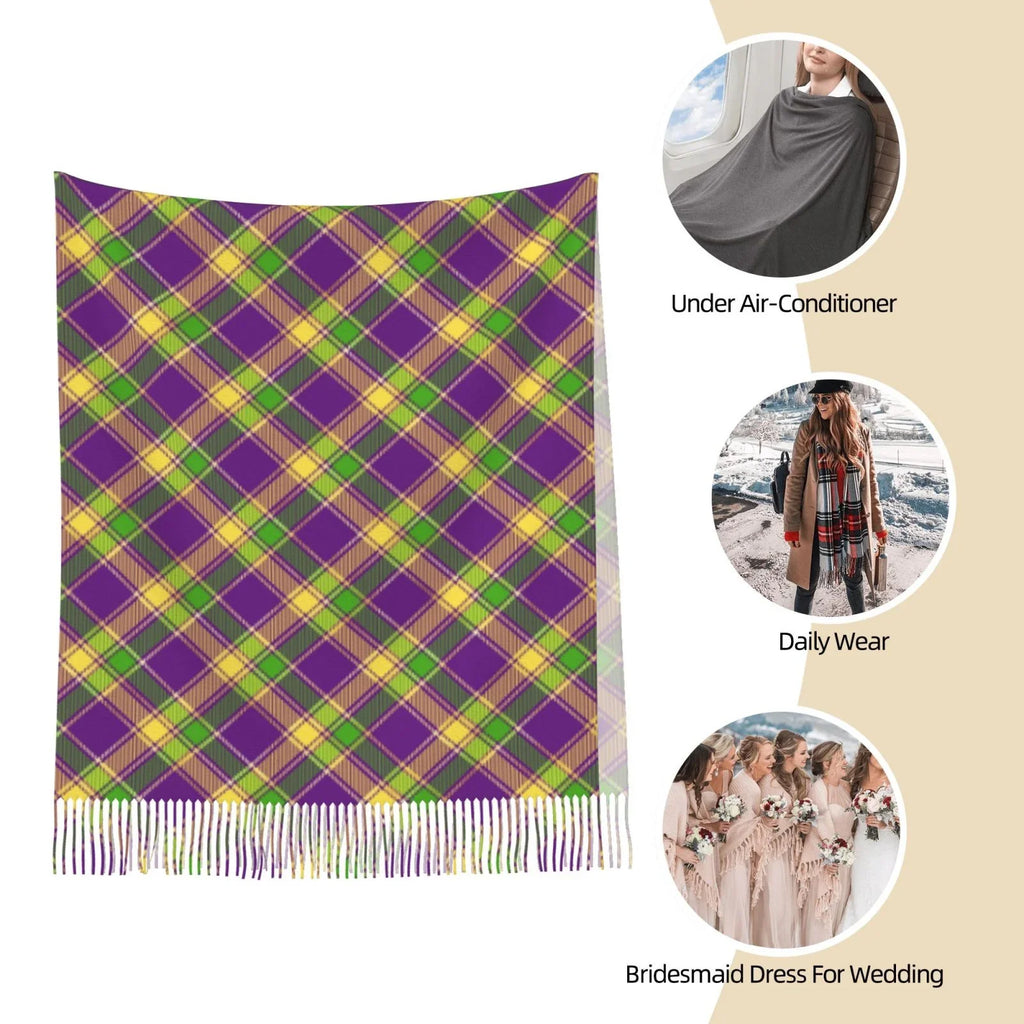 Bingfone Soft Cashmere Feel Scarf For Women Elegant Art Print Winter Warm Scarves Large Shawl Wrap Gifts- Mardi Gras Plaid