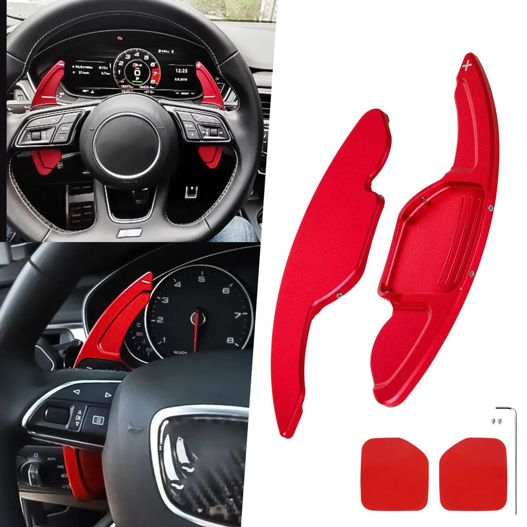 Xotic Tech Steering Wheel Paddle Shifter Cover Trim,  Aluminum Alloy, Compatible With Audi A3 A4 A5 A6 A7 A8 S3 S4 S5 S6 S7 S8 RS3 RS6 Q3 Q5 SQ5 Q7 (Red)