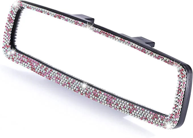 Bling Car Rearview Mirror, Car Bling Decorations Rear View Mirror with  Glass, Bling Car Interior Accessories for Women and Tee
