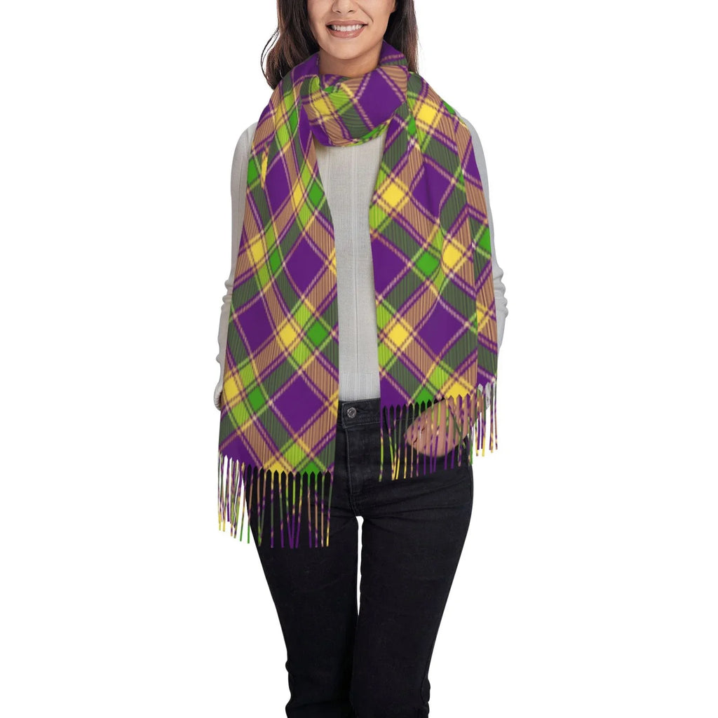 Bingfone Soft Cashmere Feel Scarf For Women Elegant Art Print Winter Warm Scarves Large Shawl Wrap Gifts- Mardi Gras Plaid
