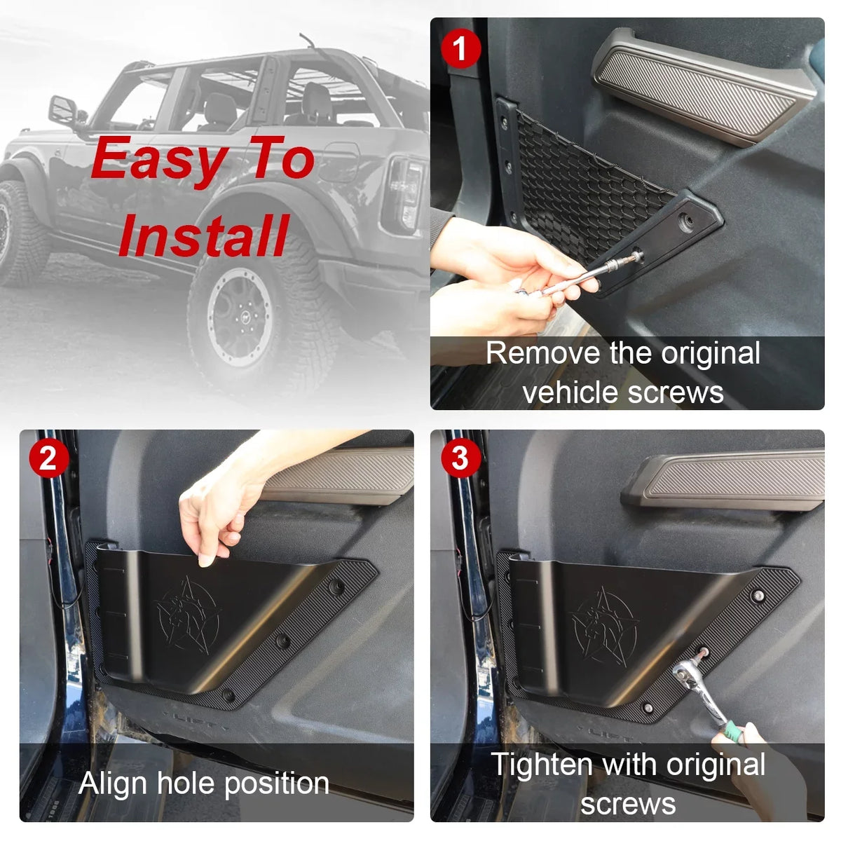 4Pcs Front Rear Door Side Storage Pockets Organizer Box For Ford Bronco 4 Doors