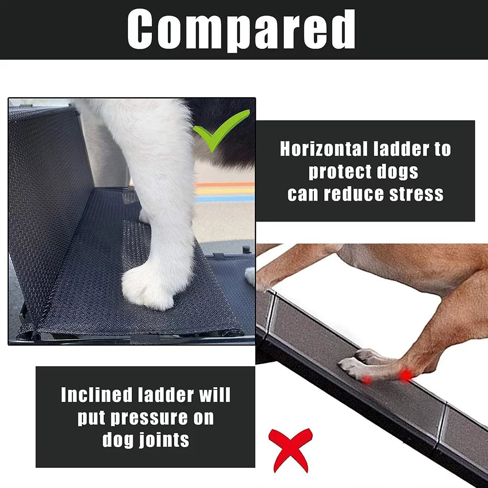 Sunb Foldable Pet Stairs Ramp,Metal Frame Portable 4 Steps Nonslip Stairs,Lightweight for High Beds,Trucks,,Car