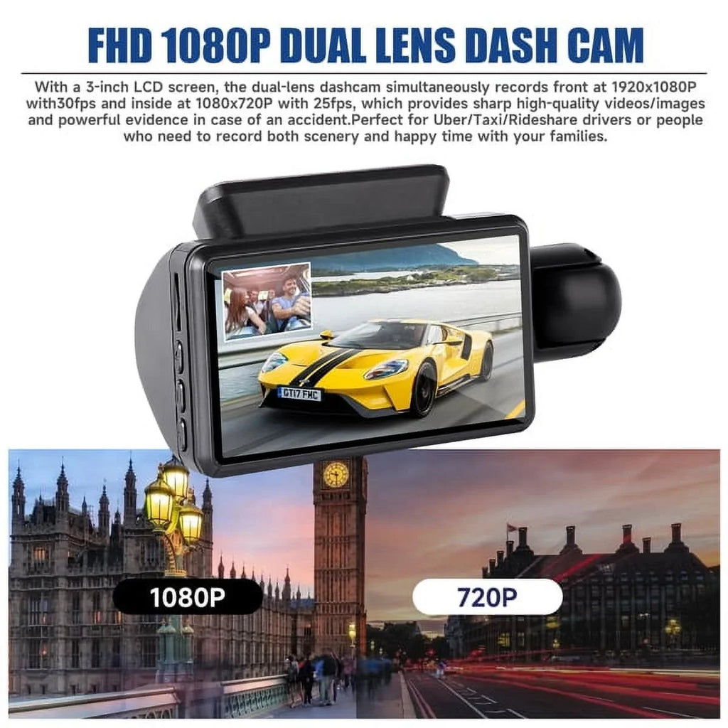 1080P Dash Cam Night Vision Dash Camera Front and Rear 170° Wide Angle Loop Recordin G-Sensor