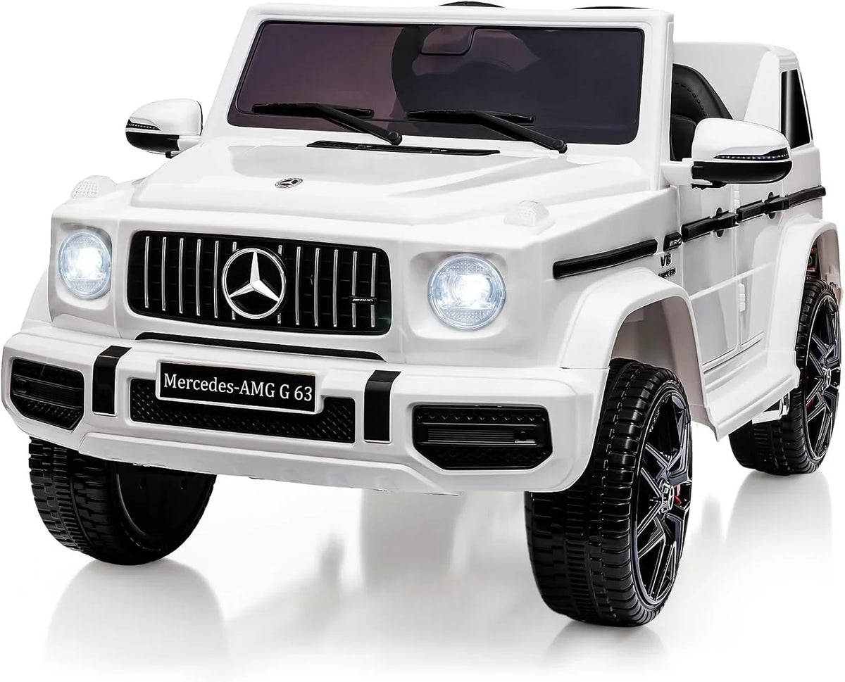 12V Kids Ride on Car, Licensed Mercedes Benz G63 Electric Car w/Remote Control, Music, Spring Suspension,  Light, Bluetooth, Horn, , Safety Lock Battery Powered Electric Vehicle, White
