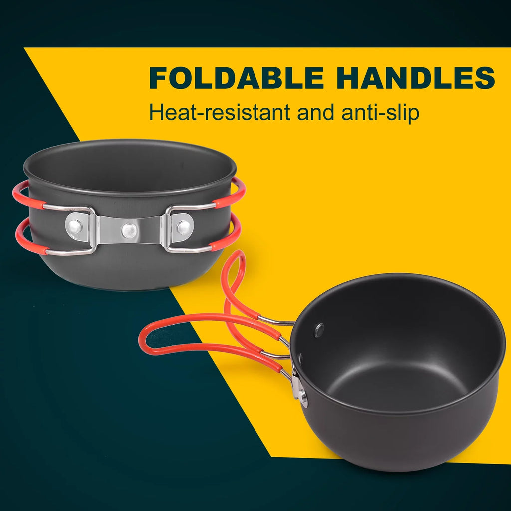 ammoon Cooking Utensils Set with Camping Stove Lightweight Aluminum Pot and Stainless Steel Cutlery Ideal for Backpacking and Picnics
