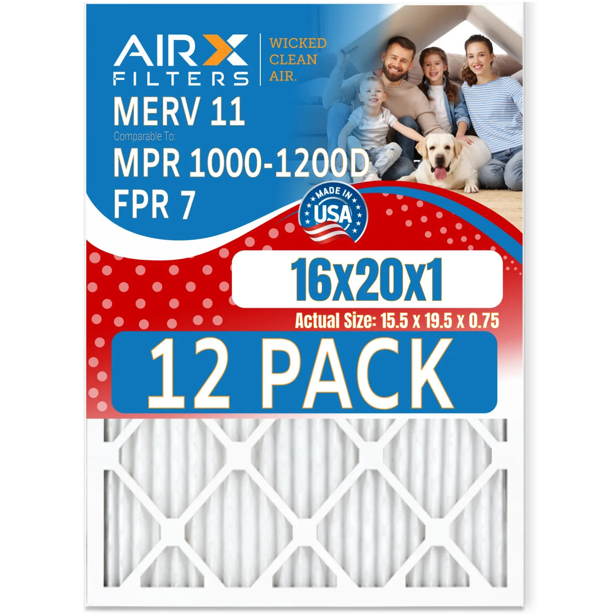 16x20x1 Air Filter  11 Rating, 12 Pack of Furnace Filters Comparable to  1000,  1200 &  7 - Made in  by     .