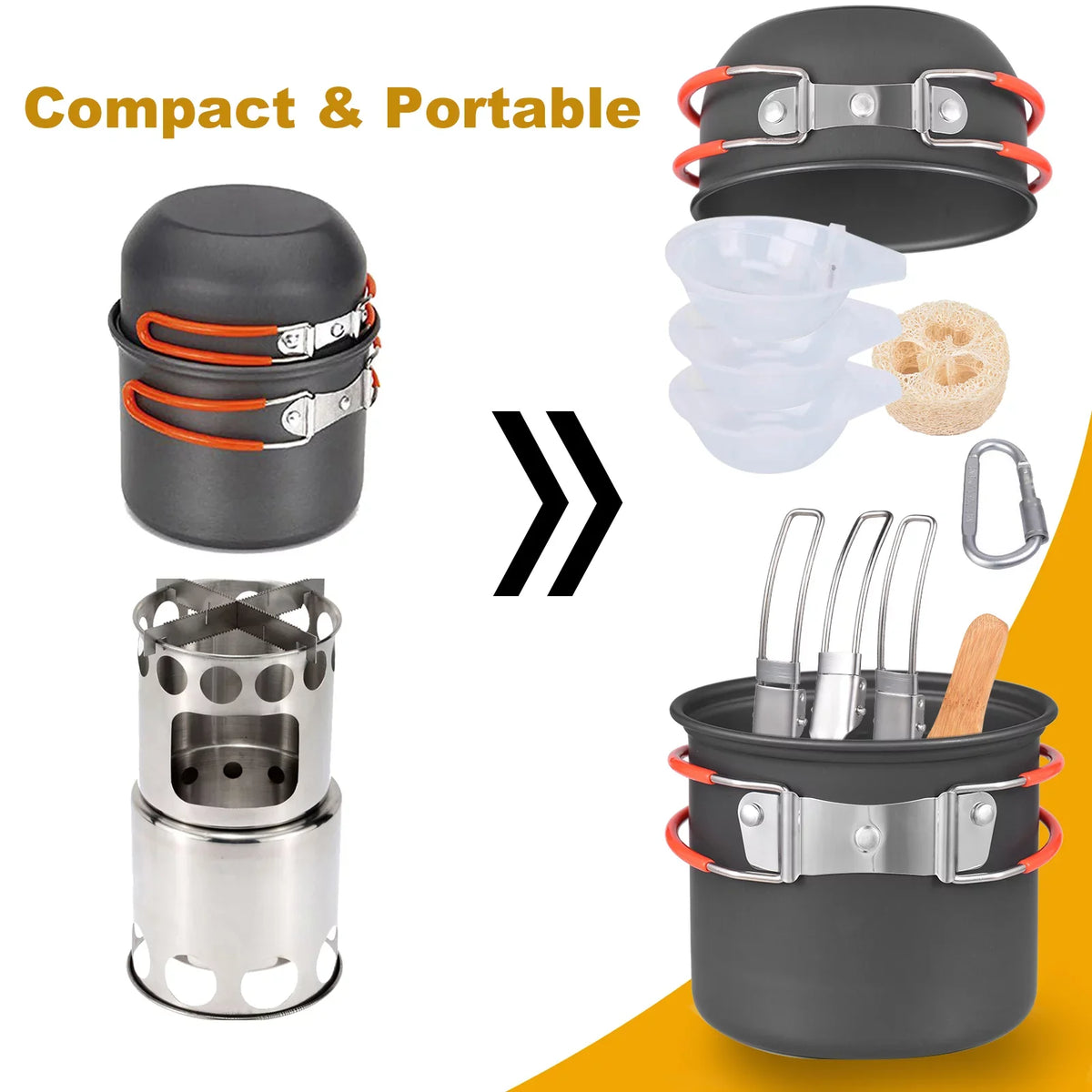 ammoon Cooking Utensils Set with Camping Stove Lightweight Aluminum Pot and Stainless Steel Cutlery Ideal for Backpacking and Picnics