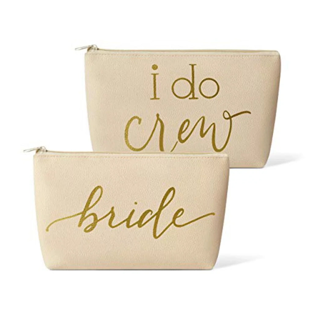 11 Piece Set of Cream Beige Faux Leather Bride and Bridal Party Leather Makeup Bags for Bachelorette Parties, Weddings, and Bridal Showers