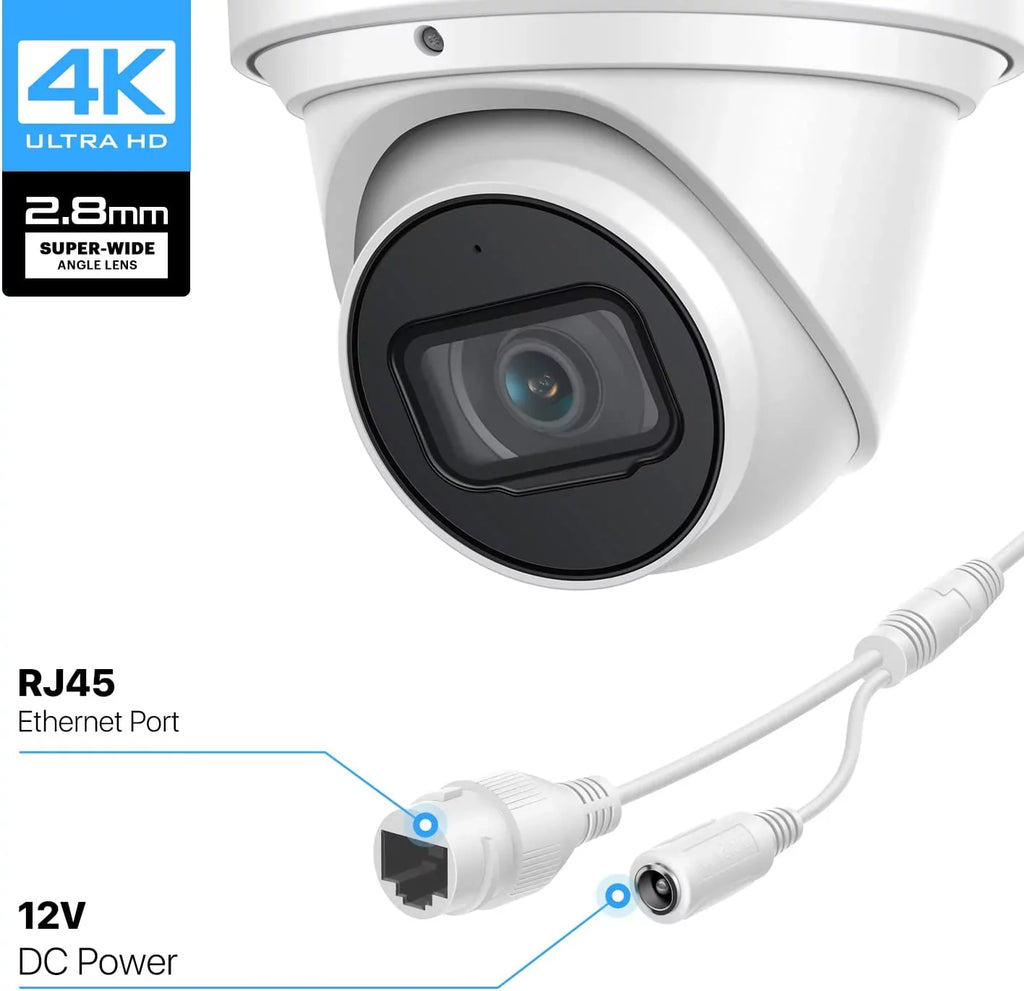Amcrest 4K  Camera  Human/Vehicle Detection, UltraHD 8MP Outdoor Security Turret   Camera, 3840x2160, Wide Angle, IP67 Weatherproof, MicroSD, Built in Mic, White (IP8M-T2669EW-) (Used)