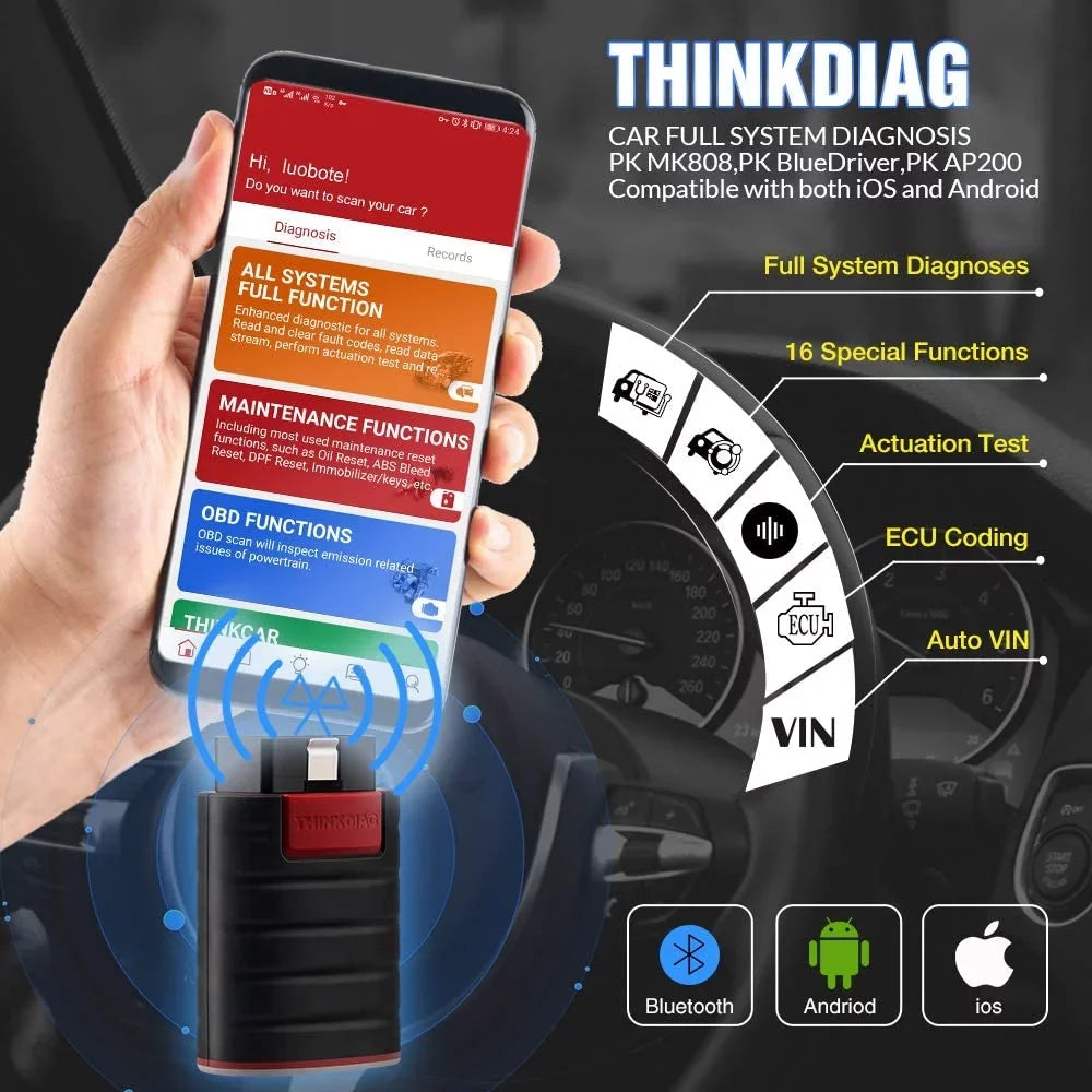 Bluetooth OBD2 Scanner Full Systems Car Diagnostic Tool Code Reader (2 Year Software Included) 15 Maintenance Functions for Cars Since 1996-