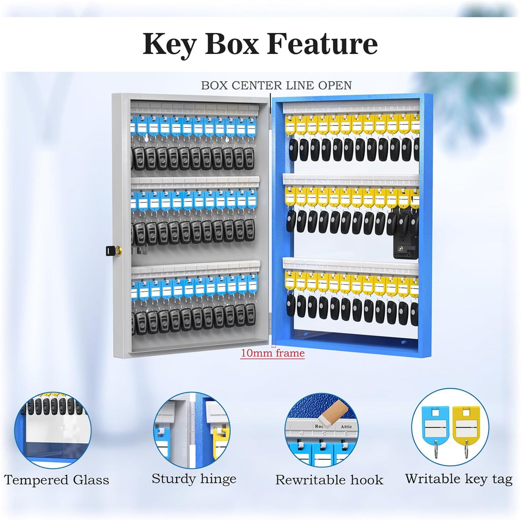 96 Key Lock Box Plus, Smart Key Cabinet Wall Mount,  Share Half-Remote Security Storage Lockbox,  Bluetooth/Fixed Code for Car Dealership，，