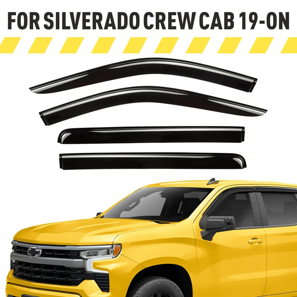 Tape-On Window Deflectors Extra Durable Window Visors Rain Guards Fit for Chevrolet (Chevy) Silverado 1500 2019-2024 Crew Cab, Sun Visors, Wind Vent Visors, Truck Accessories - 4pcs. AG0422