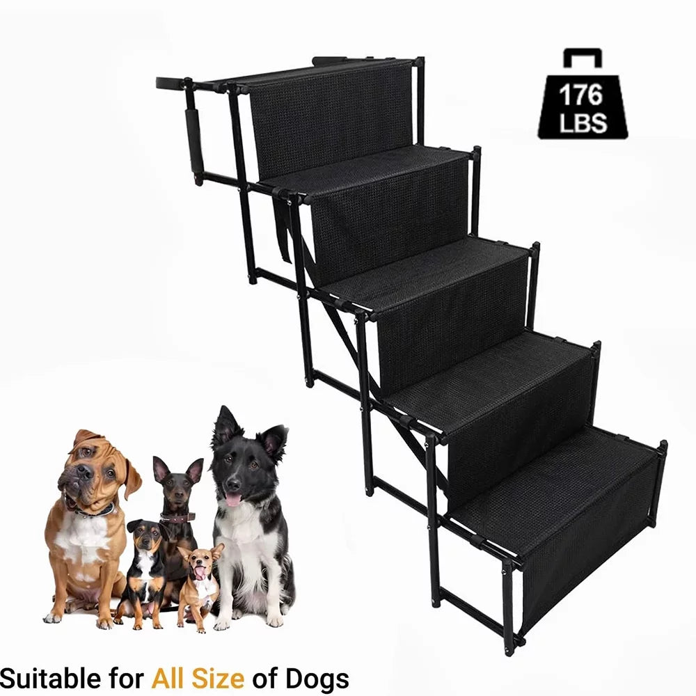 Sunb Foldable Pet Stairs Ramp,Metal Frame Portable 4 Steps Nonslip Stairs,Lightweight for High Beds,Trucks,,Car