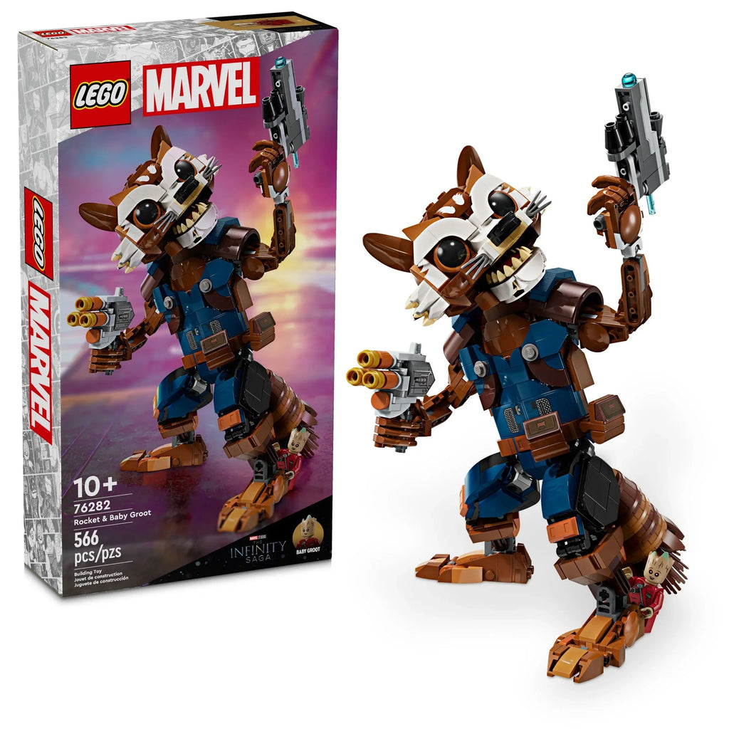 Marvel Rocket & Baby Groot Minifigure, Guardians of the Galaxy Inspired Marvel Toy for Kids, Buildable Marvel Action Figure for Play and Display, Gift for Boys and Girls Ages 10 and Up, 76282