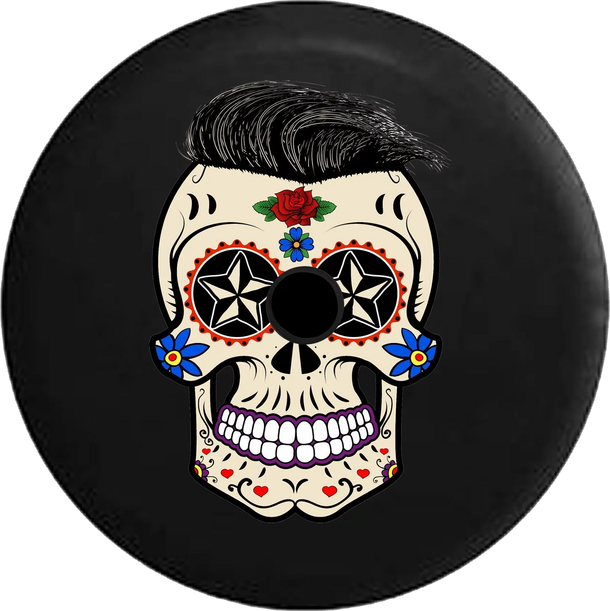 2018 2019 Wrangler  Backup Camera Sugar Skull Tattoo with Hair Spare Tire Cover for Jeep  32 Inch