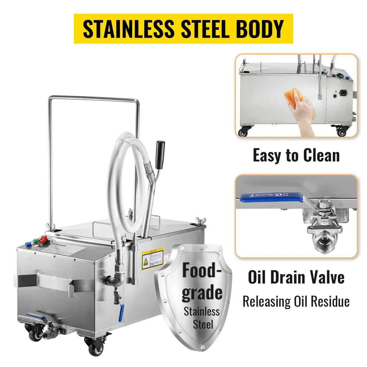 116 lbs Mobile Fryer Filter, 300W Oil Filtration System with Pump and Hose at 110V