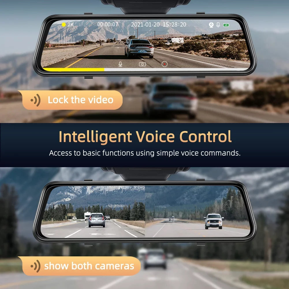 5MP 12" Mirror Dash Cam- Vantop H812  Front and Rear Mirror Dash Cam with Built-in  and Voice Control