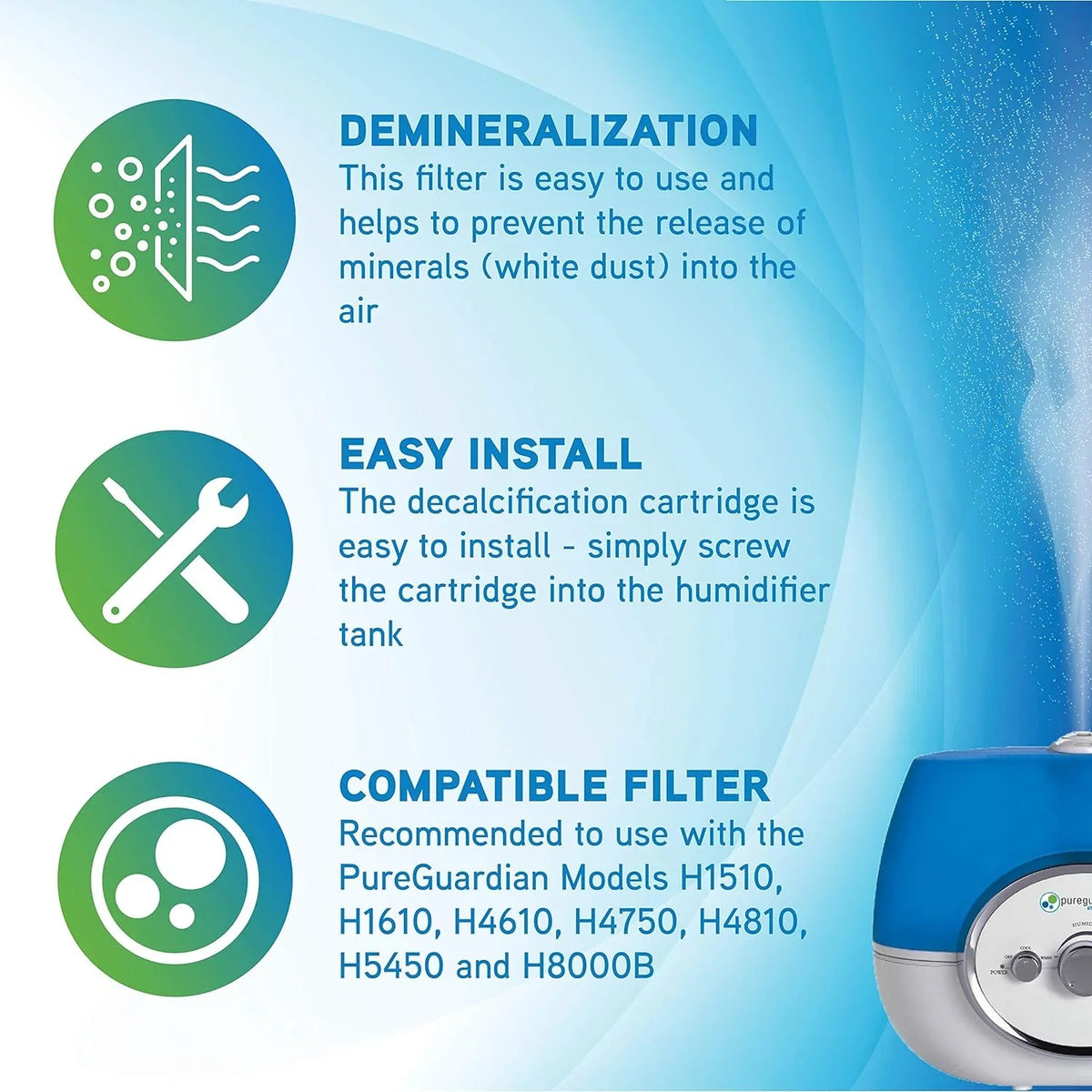PureGuardian Guardian Technologies  Humidifier Demineralization Filter, White