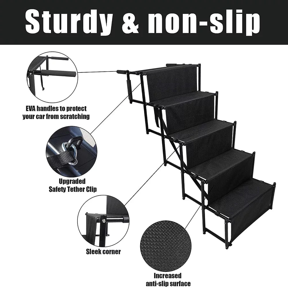 Sunb Foldable Pet Stairs Ramp,Metal Frame Portable 4 Steps Nonslip Stairs,Lightweight for High Beds,Trucks,,Car