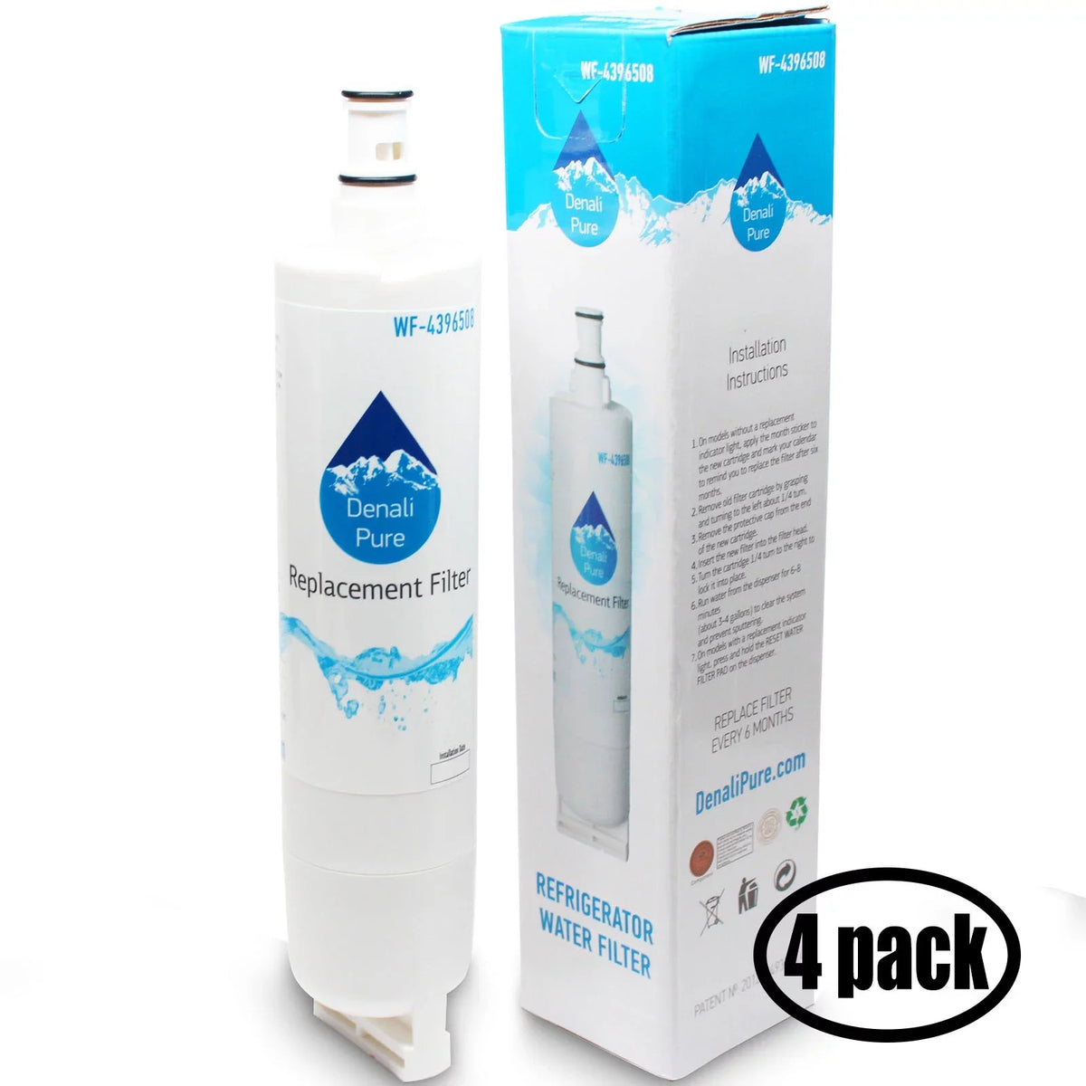 4-Pack Replacement for Whirlpool GD5THGXKS03 Refrigerator Water Filter - Compatible with Whirlpool 4396508, 4396510 Fridge Water Filter Cartridge - Denali Pure Brand