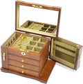 4 layers Wooden Gemstone Display Case Jewelry Storage Case W/ 4 Drawers and 2 Swing-out Cabinets