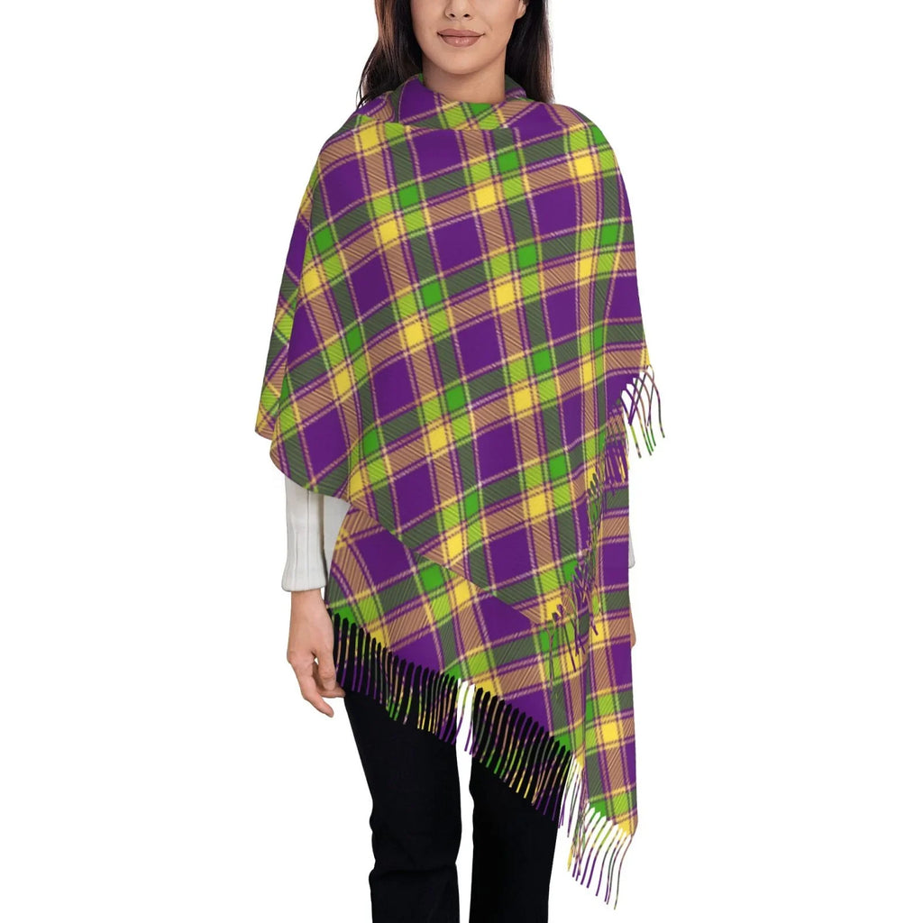Bingfone Soft Cashmere Feel Scarf For Women Elegant Art Print Winter Warm Scarves Large Shawl Wrap Gifts- Mardi Gras Plaid