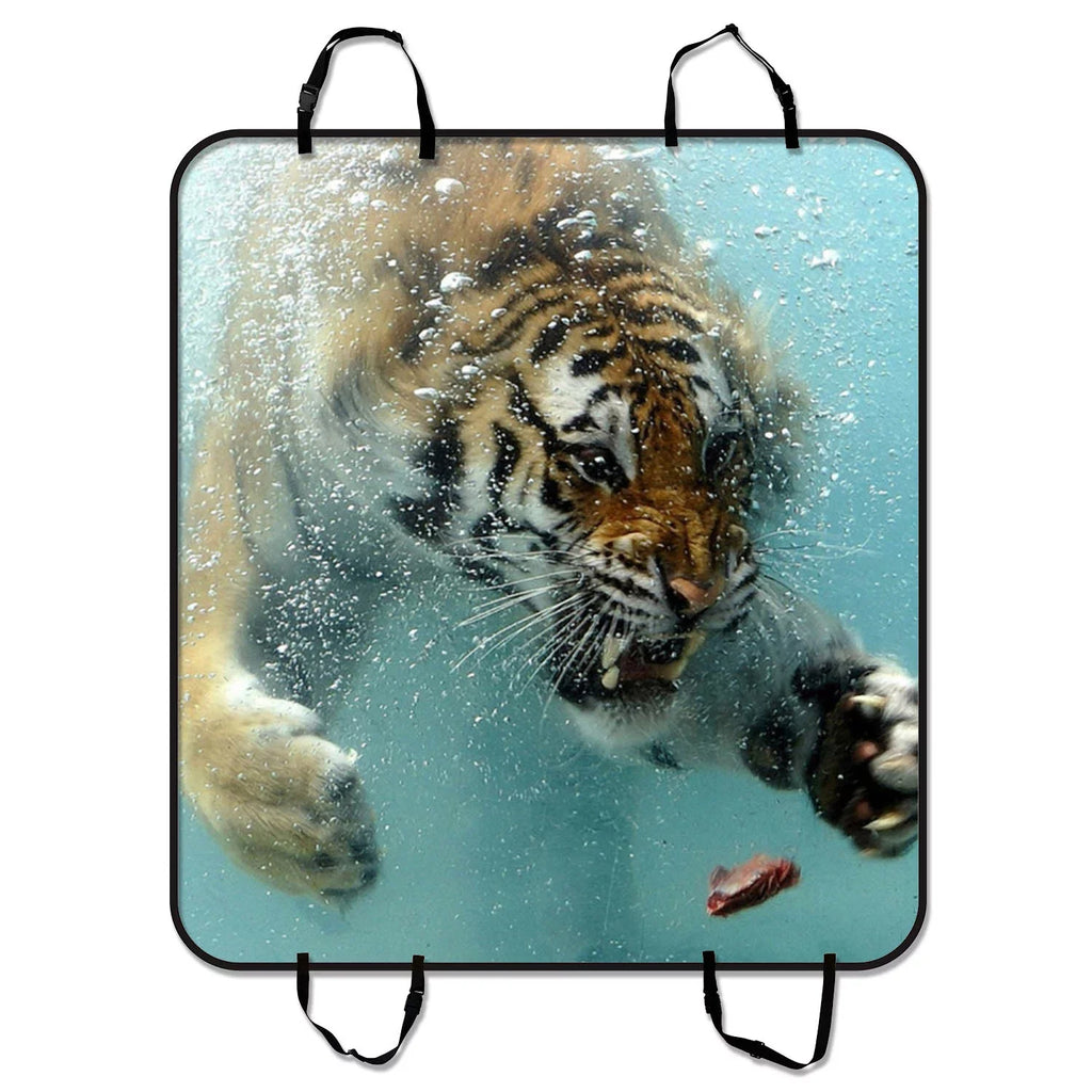 Fierce King Of Forest Tiger Swimming To A Meat Pet Car Seat Cover Dog Car Seat Mat Hammock Cargo Mat Trunk Mat For Cars Trucks and  54x60 inches