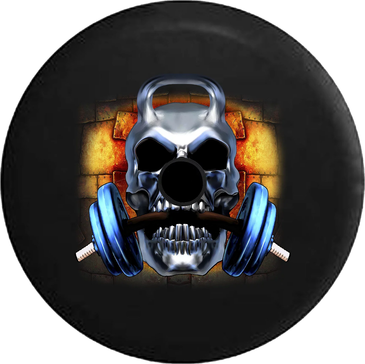 2018 2019 Wrangler  Backup Camera Skull Barbell Weightlifting Barbell Workout Gym Spare Tire Cover for Jeep  32 Inch