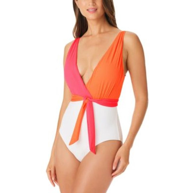 Sanctuary   Colorblocked Tie-Front One-Piece Swimsuit,  Large