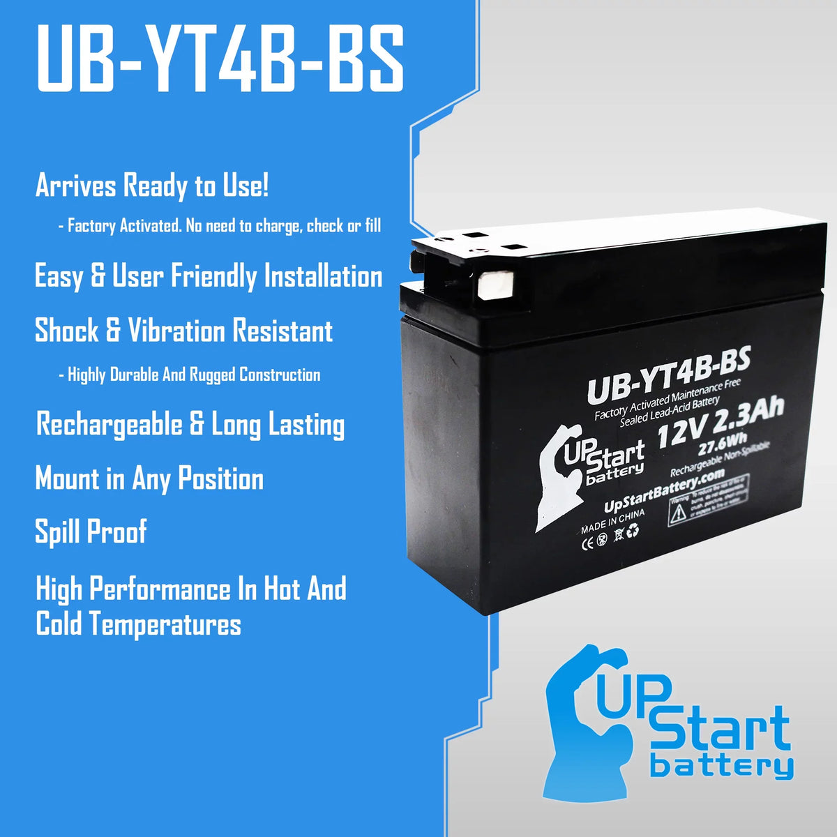 5-Pack UpStart Battery Replacement for 2015 Yamaha TTR110E 110CC Factory Activated, Maintenance Free, Motorcycle Battery - 12V, 2.3Ah, -YT4B-