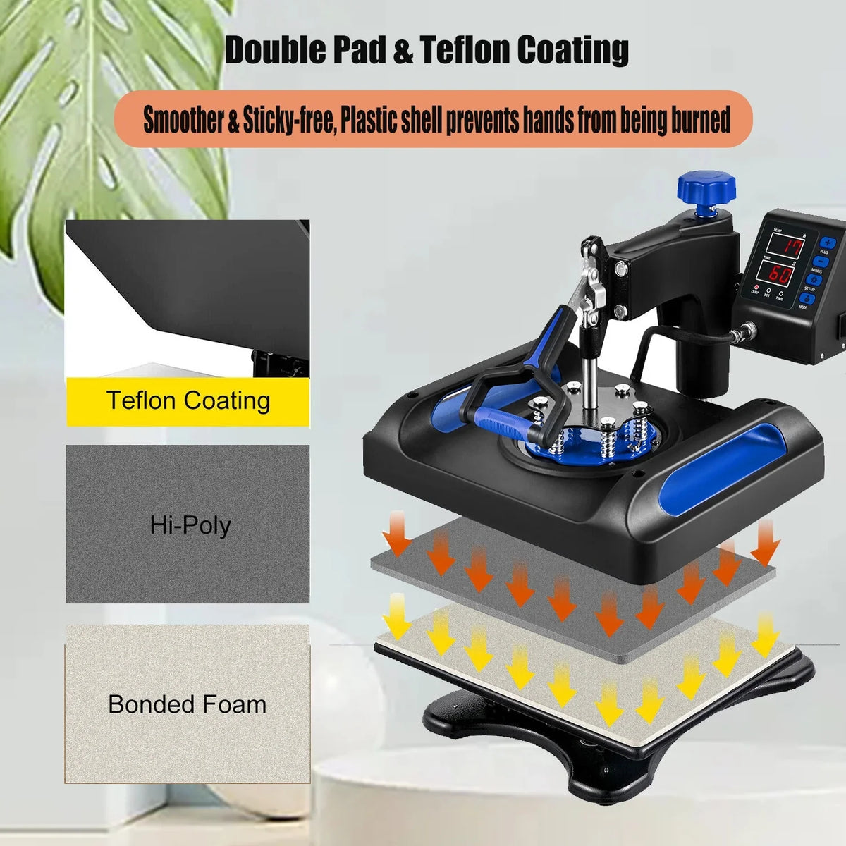 Blue Heat Press Machine 8 in 1, 15 x 15 Inches Sublimation Transfer Printer, Digital Precise  Control Printing, 360 Swing Away Vinyl Transfer Printer for T-Shirts, Canvas Bag, Pillow, Banner