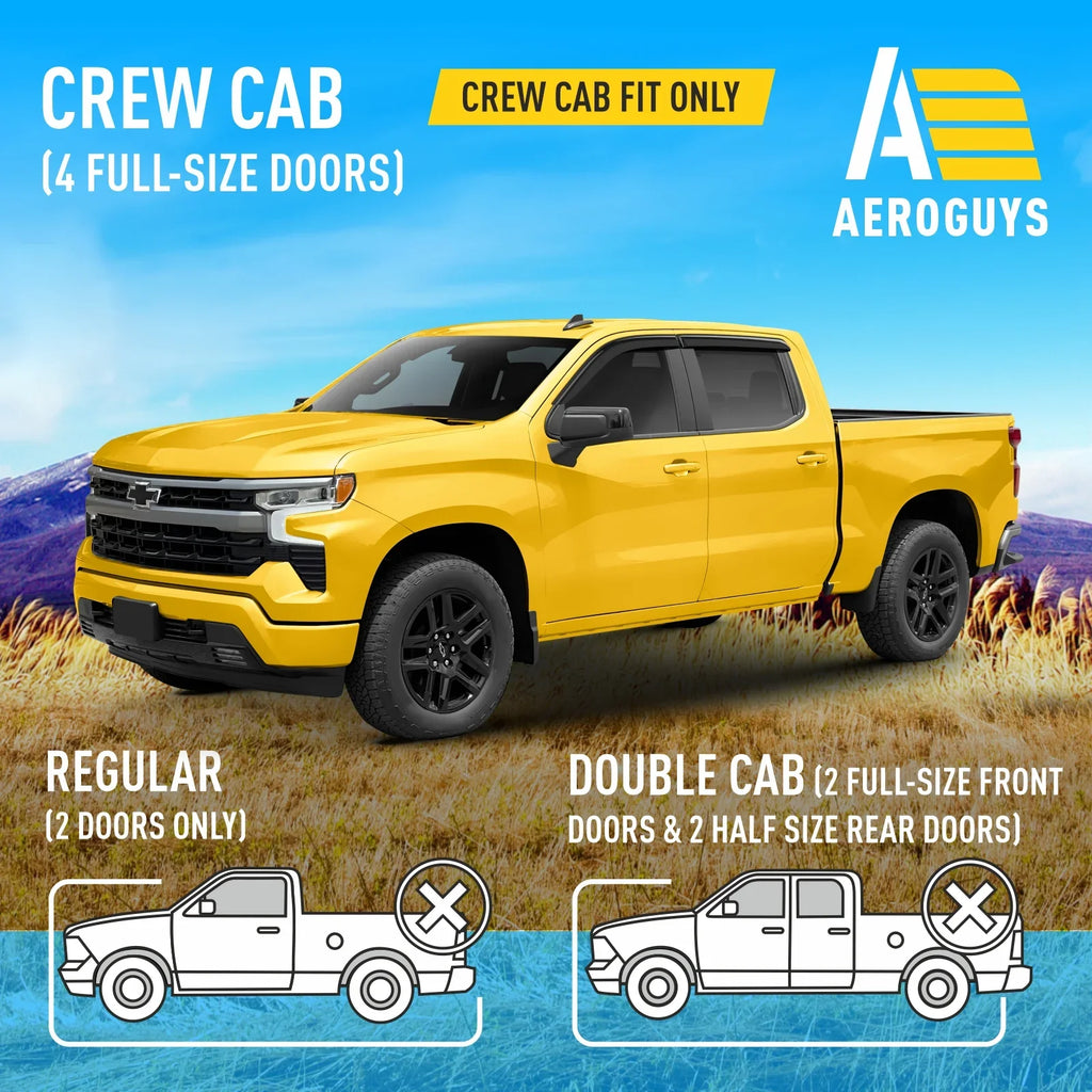 Tape-On Window Deflectors Extra Durable Window Visors Rain Guards Fit for Chevrolet (Chevy) Silverado 1500 2019-2024 Crew Cab, Sun Visors, Wind Vent Visors, Truck Accessories - 4pcs. AG0422